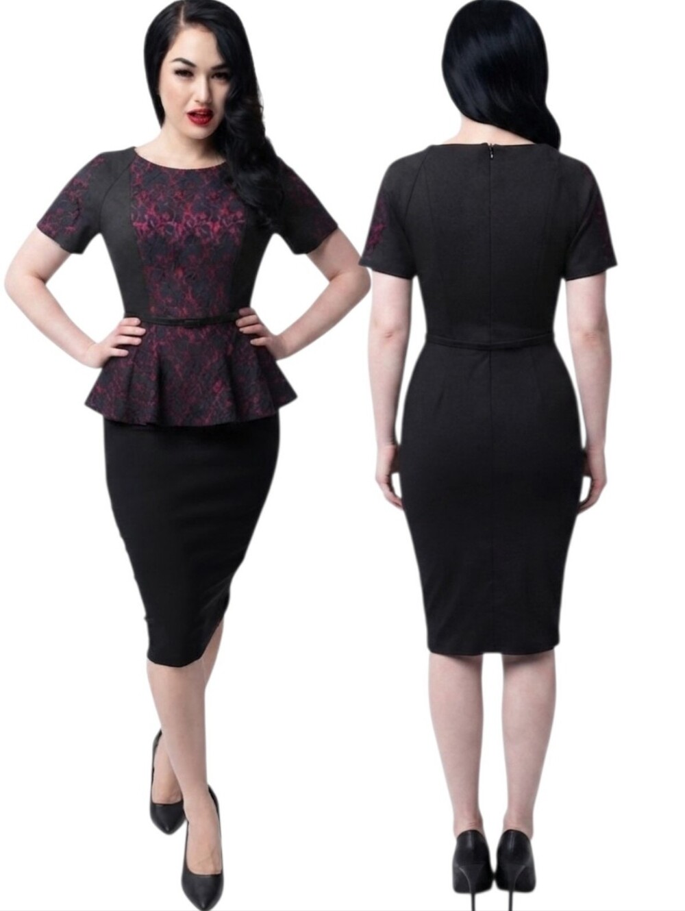DAVID MEISTER Lace Panel Peplum Sheath Dress - Size 4